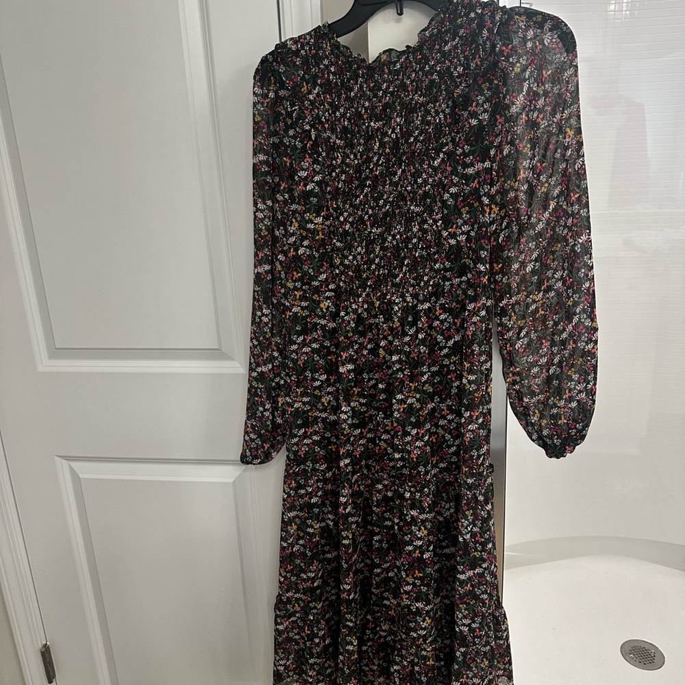 Draper James Black Multicolor Floral Long Sleeve Dress